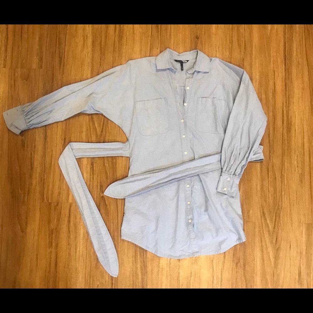 Light Blue Tie Back Button Up Shirt Dress - Picture 5 of 6